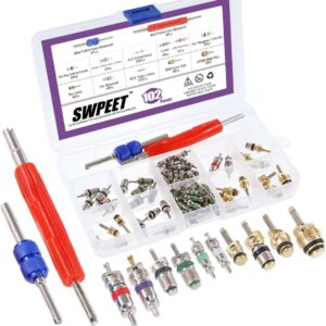 Swpeet 102PCS climatizzatore valvola Core kit di accessori, tra cui assortimento R12 R134 A valvola Core refrigerazione valvola Core con strumento di rimozione per maggior parte delle auto